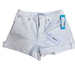 NWT Just Black Women's White Denim Mini Cuffed Stretch Shorts Size S